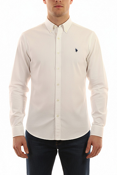 U.S.POLO ASSN. Bavlněná Bílá Košile S Dlouhým Rukávem Slim Fit S Výšivkou Elegantní Velikost L