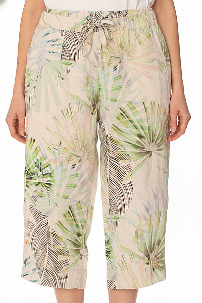 ZERRES Dámské Letní Volné Kalhoty S Potiskem Zelené Béžové Vel. 40