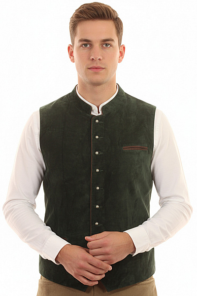 Pánská Tmavě Zelená Semišová Vesta Tradiční Společenská Velikost 60