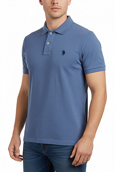 U.S.POLO ASSN. Pánské Modré Melírované Polo Tričko S Krátkým Rukávem A Výšivkou Velikost M
