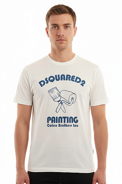 Dsquared2 Pánské Bílé Tričko S Krátkým Rukávem A Potiskem Caten Brothers Velikost L