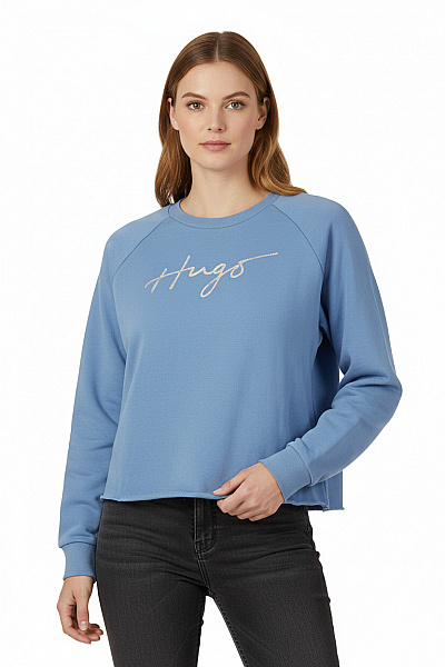 Hugo Boss Dámská Modrá Mikina S Dlouhým Rukávem A Potiskem Crop Velikost S