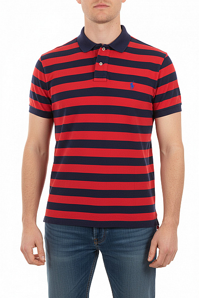 POLO CLUB Royal Berkshire Pánské Bavlněné Polo Tričko červené Tmavě Modré Pruhované S Límečkem Vel. L
