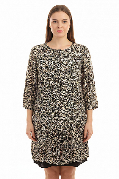 COMMA Dámské Viskózové šaty Tunikové Volné S Dlouhým Rukávem Zvířecí Vzor Vel. 40