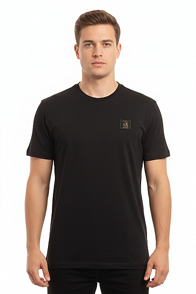 ARMANI Pánské černé Tričko S Krátkým Rukávem A Nášivkou Basic Velikost XXL