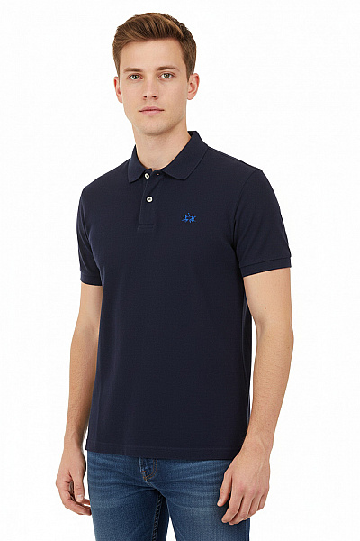 La Martina Pánské Bavlněné Tmavě Modré Polo Tričko S Krátkým Rukávem A Výšivkou Vel. L