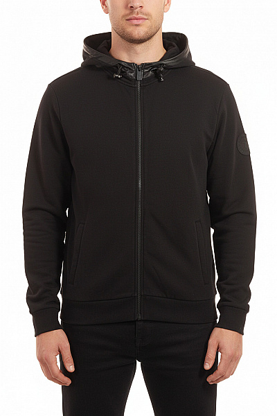 Pánská černá Jednobarevná Mikina S Kapucí A Dlouhým Rukávem Na Zip Velikost Xl