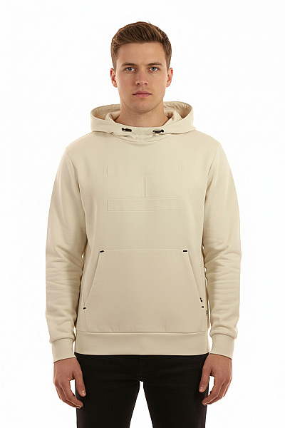 TOMMY HILFIGER Bavlněná Béžová Jednobarevná Streetwear Mikina S Kapucí Přes Hlavu Klokaní Velikost L