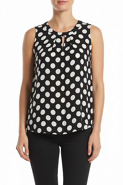 ETERNA Dámské Viskózové Tričko Bez Rukávů černo-bílé Puntíky Elegantní Velikost 42