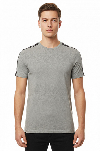 Hugo Boss Pánské Šedé Bavlněné Tričko S Krátkým Rukávem A Nápisem Velikost S