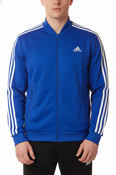 ADIDAS Pánská Modrá Polyesterová Sportovní Mikina Na Zip S Pruhy Vel. L