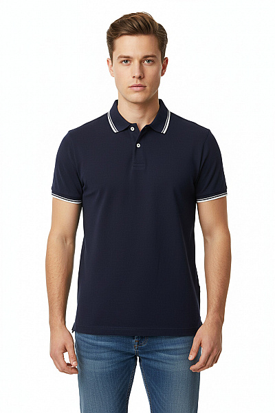 LAWRENCE GREY Pánské Bavlněné Tmavě Modré Polo Tričko S Krátkým Rukávem A Límečkem Vel. L