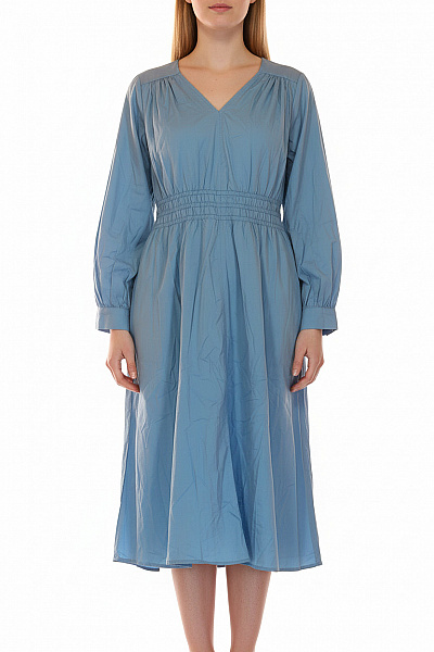 MSCH Copenhagen Dámské Bavlněné šaty S Dlouhým Rukávem Modré Volnočasové Vel. S