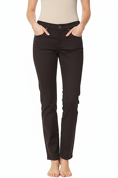 MORE & MORE Dámské Rovné Kalhoty Tmavě Hnědé S Kapsami Ležérní Velikost 36