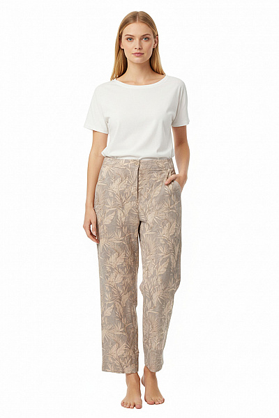 BRAX Letní Volné Kalhoty S Květinovým Potiskem Béžové šedé Vel. M