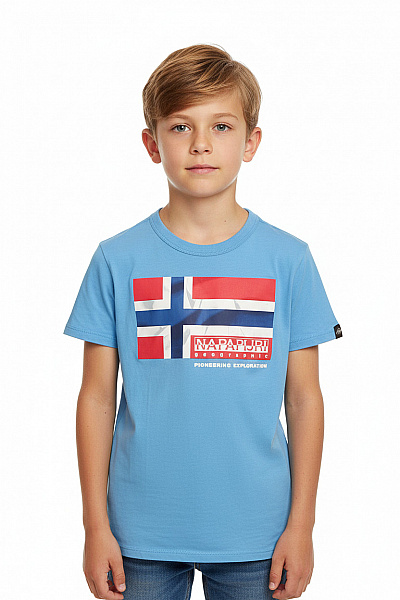 NAPAPIJRI Dětské Chlapecké Modré Tričko S Norským Vlajkovým Potiskem