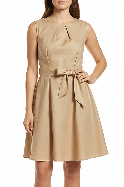 Woolrich Dámské Béžové Plátěné šaty Bez Rukávů S Páskem Na Denní Nošení