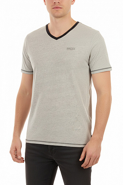 Mexx Pánské Bavlněné Tričko šedé S Krátkým Rukávem V-výstřih S Nápisem Basic Vel. Xl