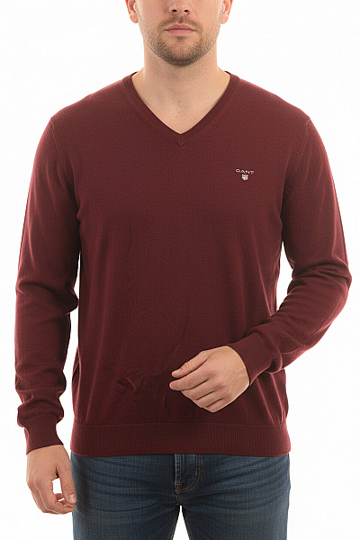 GANT Pánský Vínový Pulovr Do Véčka Basic Podzimní Vel. 3xl