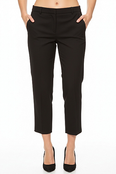 Dámské 3/4 Kalhoty Elegantní Rovné černé S Kapsami Vel. M