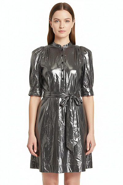 Zadig&Voltaire Deluxe Dámské šaty S Krátkým Rukávem A Páskem Stříbrné Velikost Xs