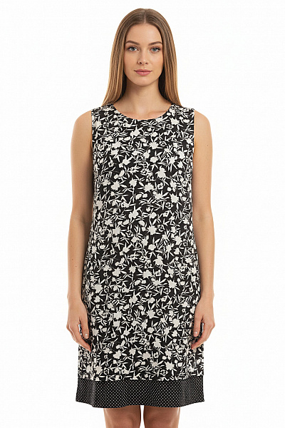 Šaty Bez Rukávů Černobílé Květované Vrstvené Ke Kolenům Denní Vel. M