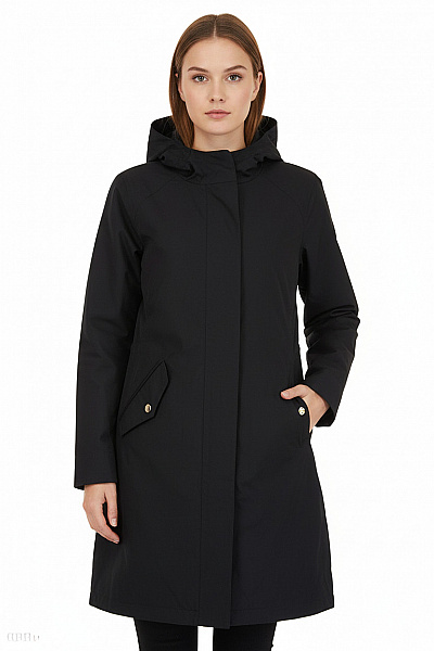 Woolrich Dámský Polyesterový černý Kabát S Kapucí Dlouhý Podzimní Jarní Funkční Nepromokavý Velikost S