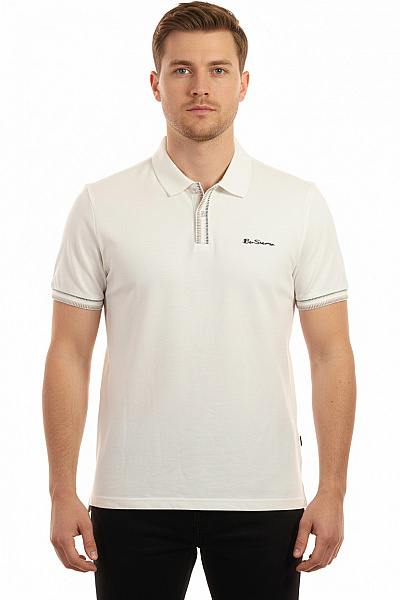 Ben Sherman Bílé Polo Tričko Krátký Rukáv Jednobarevné S Nápisem Vel. L