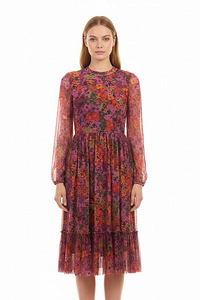 RICH&ROYAL Dámské šaty S Dlouhým Rukávem Květované Midi Velikost S