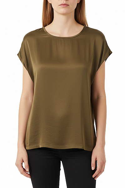 LAWRENCE GREY Dámské Polyesterové Tílko Khaki Jednobarevné Saténové Basic Bez Rukávů Velikost M