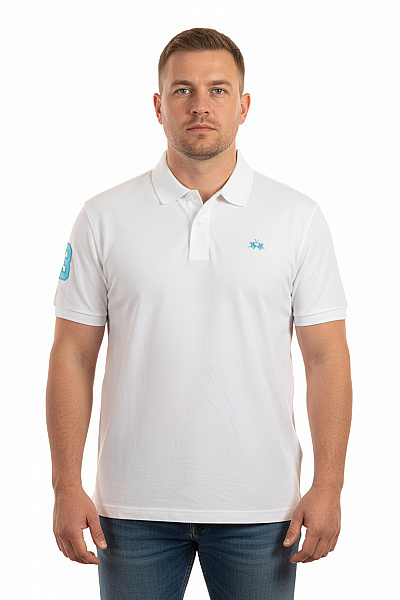 La Martina Pánské Bavlněné Bílé Polo Tričko S Krátkým Rukávem A Výšivkou Vel. 3xl