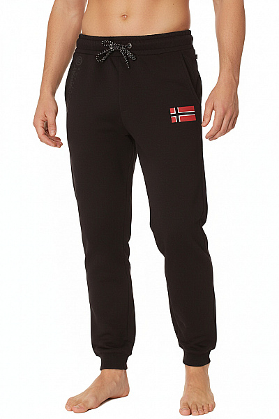 Geographical Norway Černé Pánské Tepláky Volnočasové Pohodlné S Potiskem A Norská Vlajka Vel. M