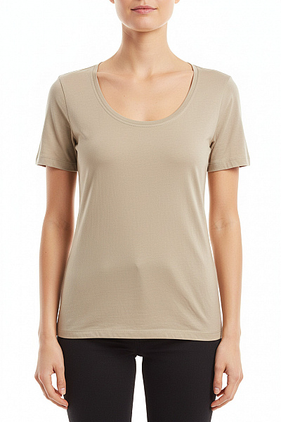 LAWRENCE GREY Dámské Bavlněné Modalové Tričko Khaki Basic S Krátkým Rukávem A Kulatým Výstřihem Velikost S