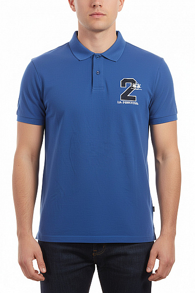 La Martina Pánské Bavlněné Modré Polo Tričko S Krátkým Rukávem A Výšivkou Velikost Xxl