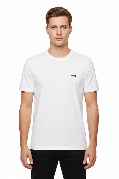 Hugo Boss Pánské Bavlněné Tričko Bílé S Kulatým Výstřihem Basic S Nápisem Velikost L