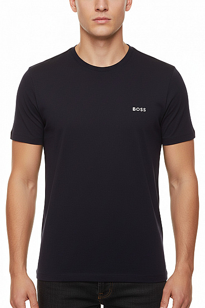 Hugo Boss Pánské Bavlněné černé Tričko Basic S Krátkým Rukávem A Nápisem Vel. L