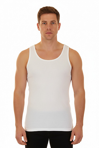 LAWRENCE GREY Pánské Bavlněné Tílko Bílé žebrované Basic Bez Rukávů Pod Košili