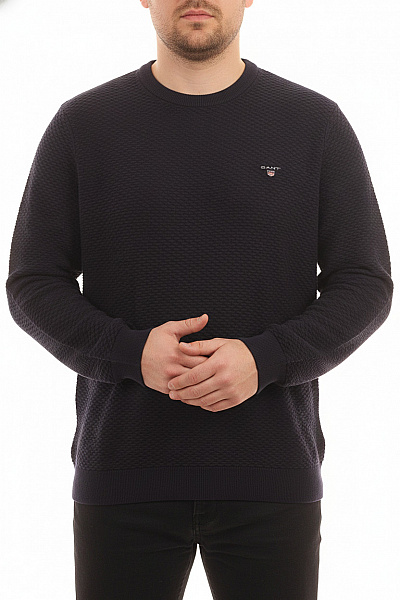 GANT Pánský Bavlněný Tmavě Modrý Pulovr Texturovaný Vzorovaný Vel. Xl