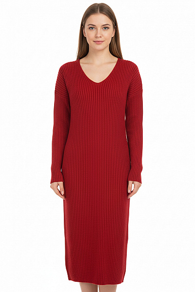 ZAUBERSTERN Červené Dámské Pletené žebrované Svetrové šaty S Dlouhým Rukávem Velikost S