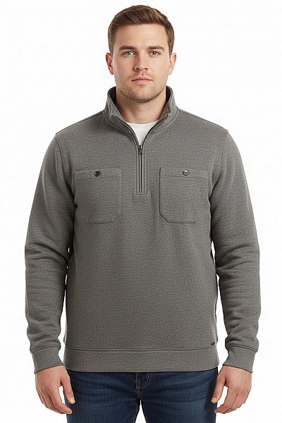OLYMP Pánská šedá Mikina Přes Hlavu Se Stojáčkem Náprsní Kapsy Velikost Xxl