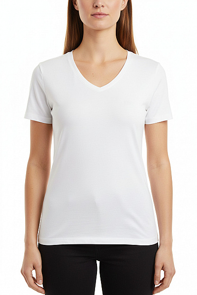 Hugo Boss Dámské Tričko S Krátkým Rukávem Basic Bílé Bavlněné S Výšivkou