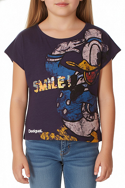 DESIGUAL Dívčí Tričko Tmavě Modré S Kačerem Donaldem Flitry Vel. 3-4