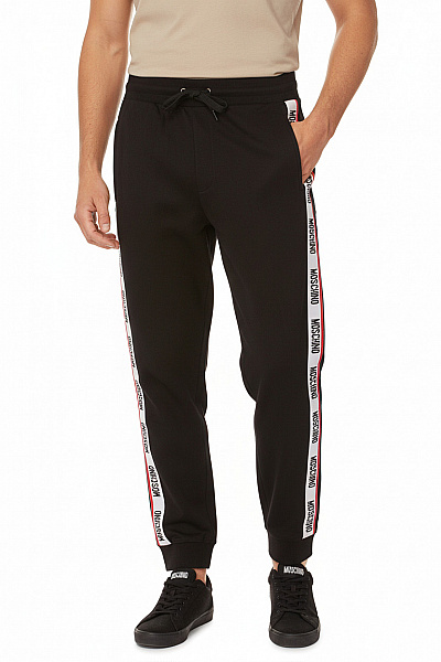 MOSCHINO Pánské Bavlněné černé Tepláky S Bočním Pruhem A Logem Pro Volný čas Velikost M