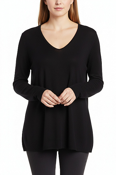 Hannes Roether Dámský Vlněný černý Pulovr S Výstřihem Do V Volný Vel. XL