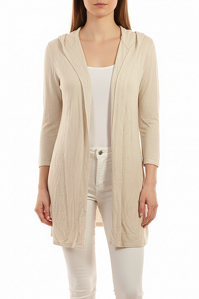 TOM TAILOR Dámský Kardigan Béžový Pletený S Kapucí Volný Velikost M