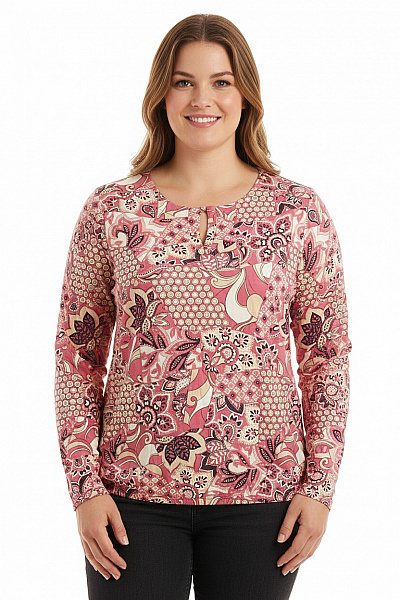 OLSEN Dámská Halenka S Krátkým Rukávem A Potiskem Růžová Velikost XXL