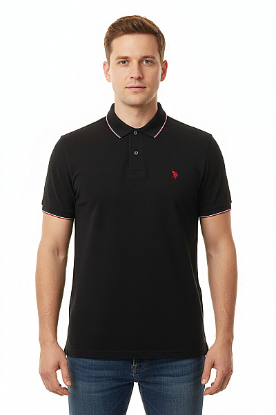 U.S.POLO ASSN. Černé Polo Tričko S Krátkým Rukávem A Výšivkou Velikost L