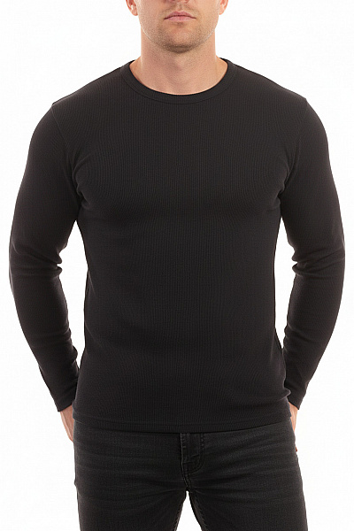 MC NEAL Pánské Tričko Dlouhý Rukáv Černé Žebrované Basic Kulatý Vel. XXXL