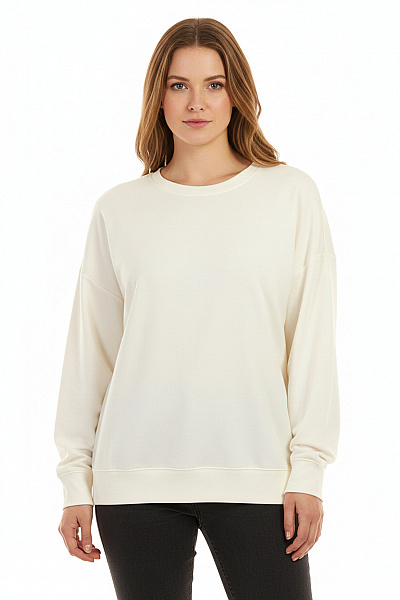 SAMOON Dámská Mikina S Dlouhým Rukávem Jednobarevná Přes Hlavu Crewneck Béžová Vel. 48