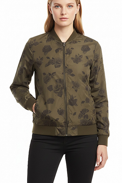 Esprit Dámská Přechodová Bomber Bunda S Potiskem Růží Khaki Velikost S